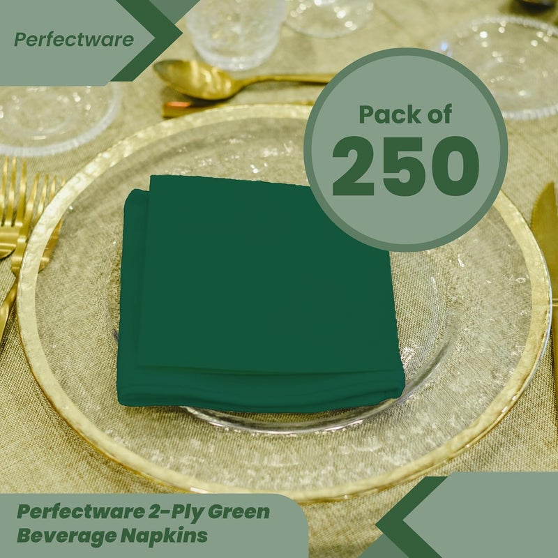Perfectware 2 Ply Hunter Green Beverage Napkins- Pack of 250ct - Image 2